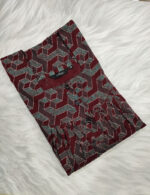 Front Open Cotton Nighty With Buttons, 55 Inches - Maroon Shade - Image 3