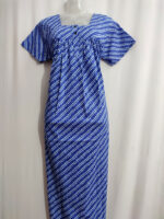 Front Open Cotton Nighty With Buttons, 55 Inches - Blue - Image 4