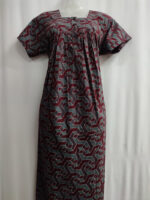 Front Open Cotton Nighty With Buttons, 55 Inches - Maroon Shade - Image 4