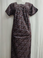 Front Open Cotton Nighty With Buttons, 55 Inches - Brown Shade - Image 4