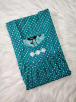 Traditional Cotton Nighty, 55 Inches Length - Green - Image 3