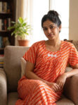 Traditional Cotton Nighty, 55 Inches Length - Orange