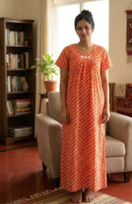 Traditional Cotton Nighty, 55 Inches Length - Orange - Image 2