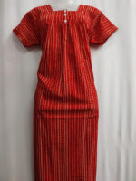 Front Open Cotton Nighty With Buttons, 55 Inches - Red - Image 4