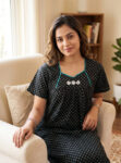 Traditional Cotton Nighty, 55 Inches Length - Black