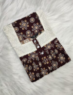 Front Open Ajrakh Cotton Nighty With Buttons, Hacoba Yoke, 55 Inches - Maroon - Image 3