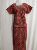 Front Open Ajrakh Cotton Nighty With Buttons, 55 Inches - Red - Image 4