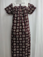 Front Open Ajrakh Cotton Nighty With Buttons, Hacoba Yoke, 55 Inches - Maroon - Image 4