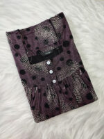Front Open Cotton Nighty With Buttons, 55 Inches - Purple Shade - Image 3