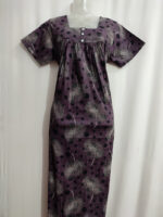 Front Open Cotton Nighty With Buttons, 55 Inches - Purple Shade - Image 4