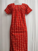 Front Open Cotton Nighty With Buttons, 55 Inches - Red - Image 4