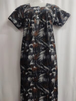 Front Open Cotton Nighty With Buttons, 55 Inches - Black - Image 4