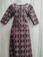 Churidar Model Ajrakh Cotton Nighty With Buttons, 55 Inches - Maroon - Image 4
