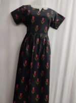 Comfortable Full Frock Cotton Nighty, 55 Inches - Black + Pink Blossom - Image 4