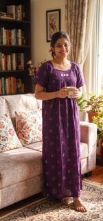 Traditional Cotton Nighty, 57 Inches Length - Grapevine - Image 2