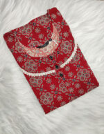 Churidar Model Ajrakh Cotton Nighty With Buttons, 55 Inches - Red - Image 3