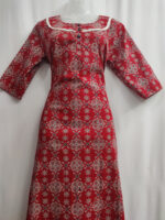 Churidar Model Ajrakh Cotton Nighty With Buttons, 55 Inches - Red - Image 4