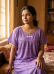 Traditional Cotton Nighty, 57 Inches Length - Violet