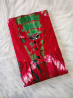 Front Open Cotton Nighty With Buttons, 55 Inches - Magenta + Green - Image 3
