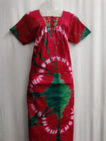 Front Open Cotton Nighty With Buttons, 55 Inches - Magenta + Green - Image 4