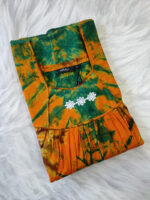 Traditional Chungidi Cotton Nighty, 55 Inches Length - Yellow + Green - Image 3