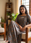 Traditional Cotton Nighty, 57 Inches Length - Ash