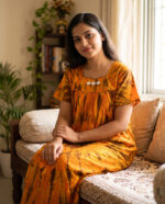 Traditional Chungidi Cotton Nighty, 55 Inches Length - Yellow