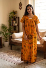 Traditional Chungidi Cotton Nighty, 55 Inches Length - Yellow - Image 2