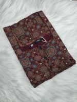 Front Open Ajrakh Cotton Nighty With Buttons, 55 Inches - Maroon - Image 3
