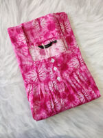 Front Open Cotton Nighty With Buttons, 55 Inches - Rose - Image 3