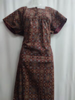 Front Open Ajrakh Cotton Nighty With Buttons, 55 Inches - Maroon - Image 4