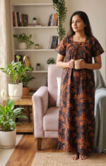 Traditional Cotton Nighty, 55 Inches Length - Black - Image 2