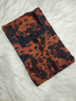 Front Open Cotton Nighty With Buttons, 55 Inches - Orange + Blue - Image 3