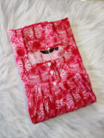 Front Open Cotton Nighty With Buttons, 55 Inches - Peach - Image 3