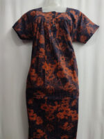 Front Open Cotton Nighty With Buttons, 55 Inches - Orange + Blue - Image 4