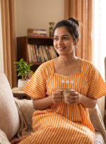 Traditional Cotton Nighty, 57 Inches Length - Orange