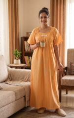 Traditional Cotton Nighty, 57 Inches Length - Orange - Image 2