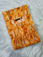 Front Open Cotton Nighty With Buttons, 55 Inches - Orange - Image 3