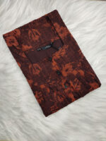 Front Open Cotton Nighty With Buttons, 55 Inches - Orange + Brown - Image 3