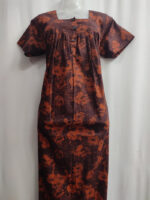 Front Open Cotton Nighty With Buttons, 55 Inches - Orange + Brown - Image 4