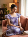 Traditional Cotton Nighty With Elastic Neck, 55 Inches Length