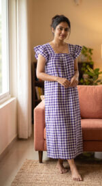 Traditional Cotton Nighty With Elastic Neck, 55 Inches Length - Image 2