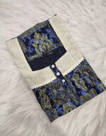 Front Open Cotton Nighty With Buttons, Hacoba Yoke, 55 Inches - Blue - Image 3