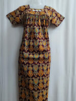 Traditional Cotton Nighty, 55 Inches Length - Maroon + Green flowers - Image 4
