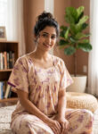 Traditional Cotton Nighty, 57 Inches Length - Cream