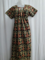 Traditional Cotton Nighty, 55 Inches Length - Brown + Green - Image 4