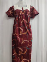 Front Open Cotton Nighty With Buttons, Hacoba Yoke, 55 Inches - Maroon - Image 4