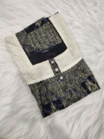 Front Open Cotton Nighty With Buttons, Hacoba Yoke, 55 Inches - Ash - Image 3