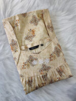 Traditional Cotton Nighty, 57 Inches Length - Cream + Yellow - Image 3