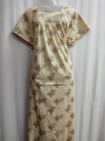 Traditional Cotton Nighty, 57 Inches Length - Cream + Yellow - Image 4